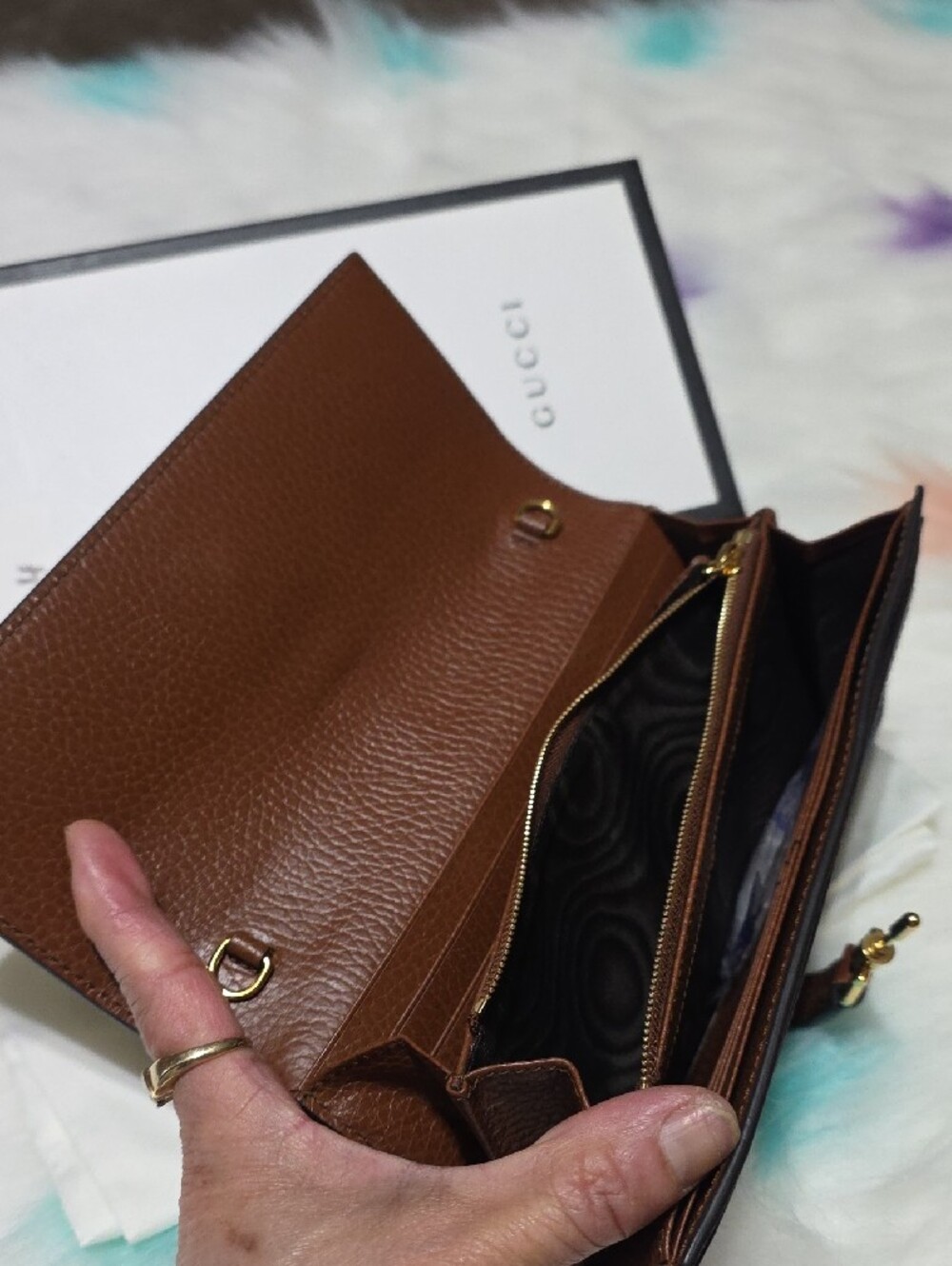Gucci Denim GG Monogram Wallet with Brown Leather and Gold Hardware And Sling - Picture 3 of 4
